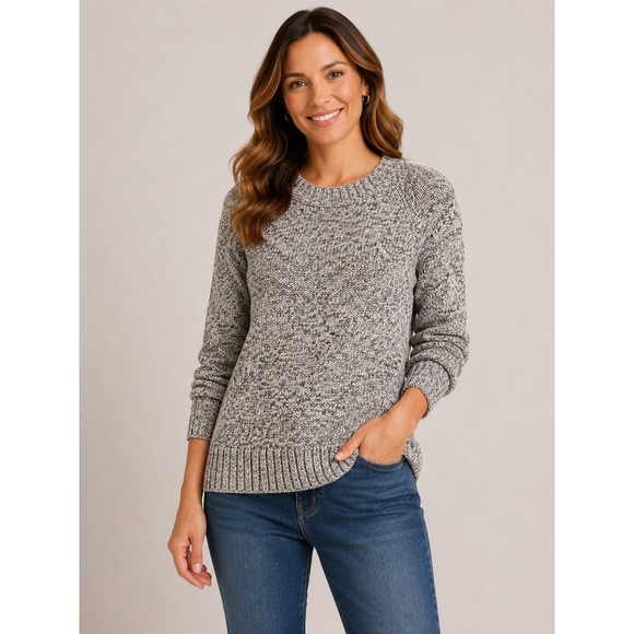 Theory Sweaters - Theory Serino Meridian Grey Marled Chunky Knit Crew Neck Sweater Womens S